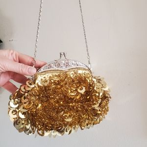 Unique Gold Beaded Sequined Purse
